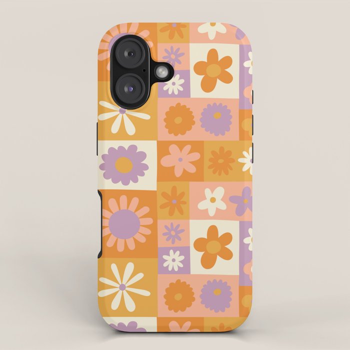 Retro hippie flower mosaic checkered pattern iPhone Case Gallery Image 1