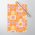 Retro hippie flower mosaic checkered pattern Wrapping Paper Gallery Image 1