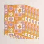 Retro hippie flower mosaic checkered pattern Wrapping Paper Gallery Image 3