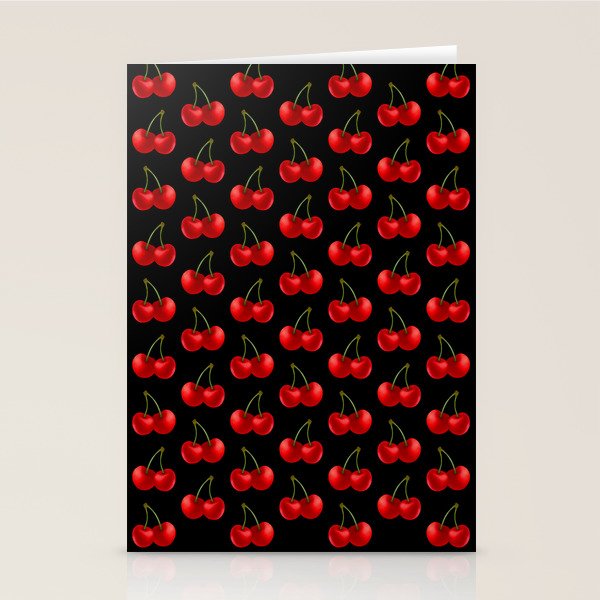 Y2K Cherries - Black Pattern Large Stationery Card Gallery Image 1
