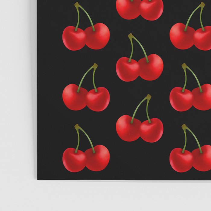 Y2K Cherries - Black Pattern Large Poster Gallery Image 3