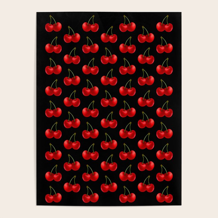 Y2K Cherries - Black Pattern Large Poster Gallery Image 4