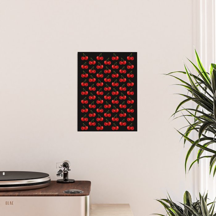 Y2K Cherries - Black Pattern Large Poster Gallery Image 2