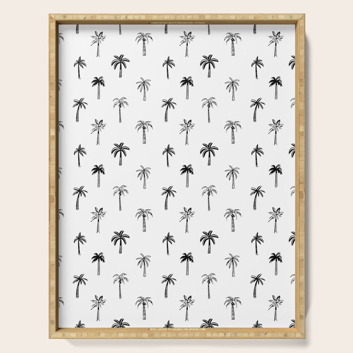 Black and white palm tree beach doodle pattern Serving Tray Gallery Image 1