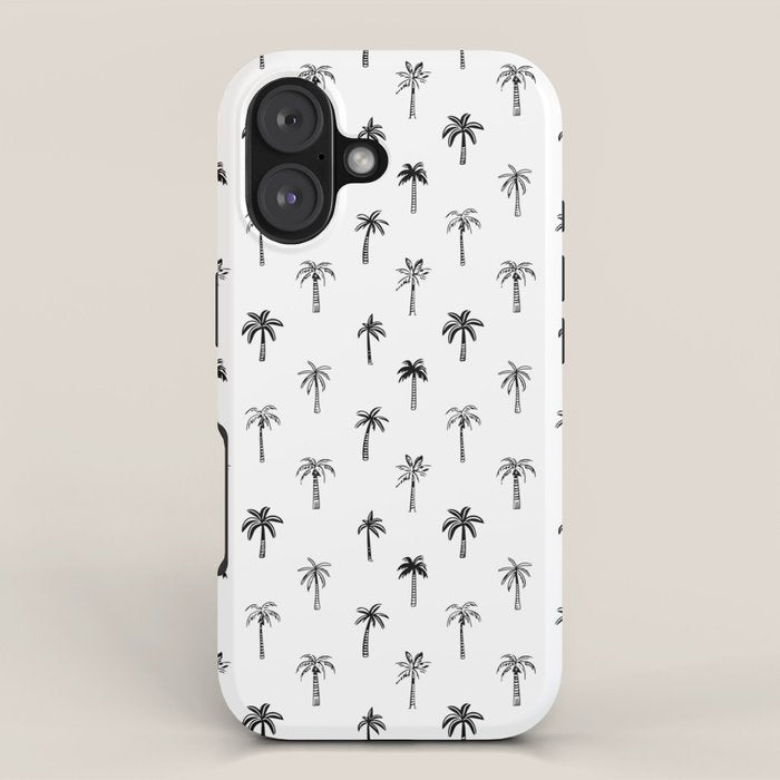 Black and white palm tree beach doodle pattern iPhone Case Gallery Image 1