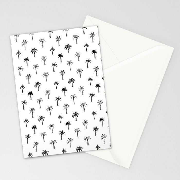 Black and white palm tree beach doodle pattern Stationery Card Gallery Image 2