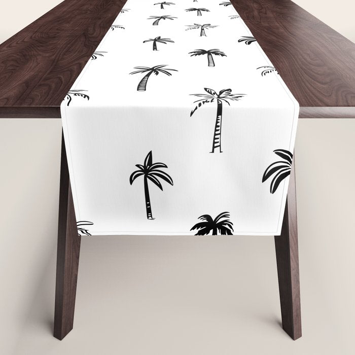 Black and white palm tree beach doodle pattern Table Runner Gallery Image 1