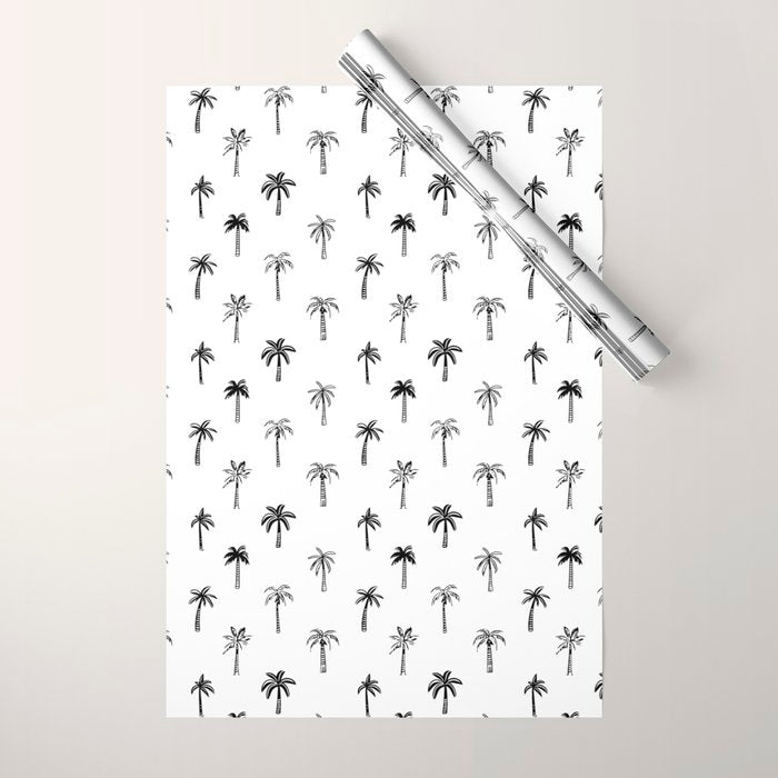 Black and white palm tree beach doodle pattern Wrapping Paper Gallery Image 1