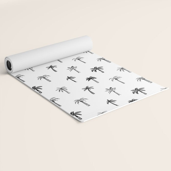 Black and white palm tree beach doodle pattern Yoga Mat Gallery Image 2