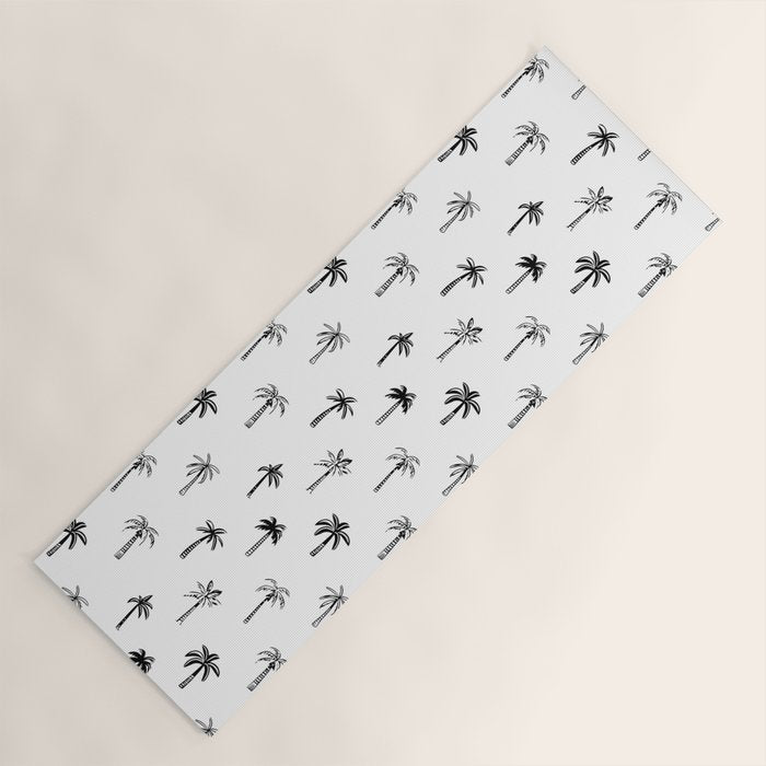 Black and white palm tree beach doodle pattern Yoga Mat Gallery Image 1
