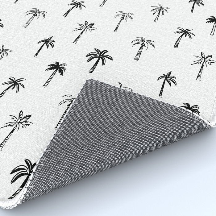 Black and white palm tree beach doodle pattern Rug Gallery Image 4