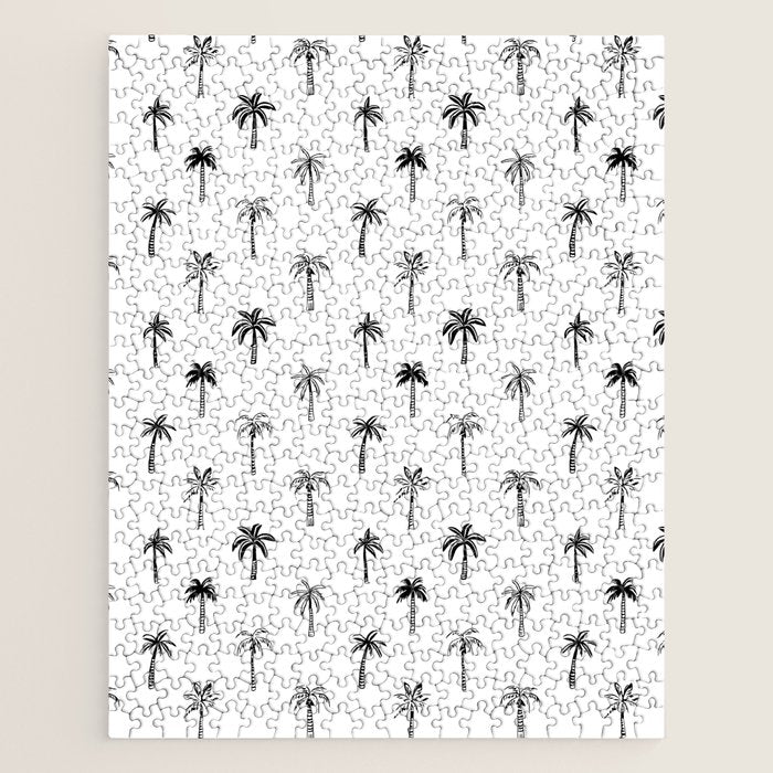 Black and white palm tree beach doodle pattern Jigsaw Puzzle Gallery Image 1