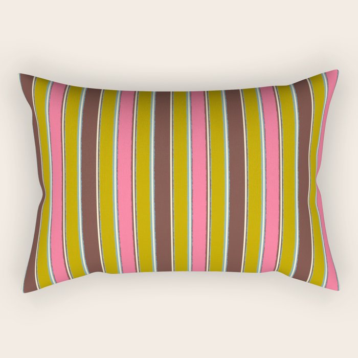 Retro Eclectic Watercolor Paper Stripes Vertical Pattern Pink Chartreuse Brown Blue Cream Rectangular Pillow Gallery Image 2