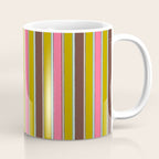 Retro Eclectic Watercolor Paper Stripes Vertical Pattern Pink Chartreuse Brown Blue Cream Coffee Mug Gallery Image 1