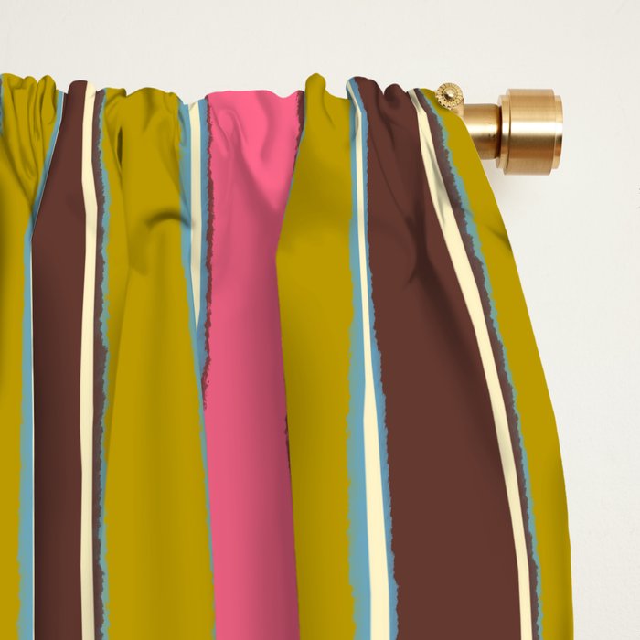 Retro Eclectic Watercolor Paper Stripes Vertical Pattern Pink Chartreuse Brown Blue Cream Window Curtain Gallery Image 2