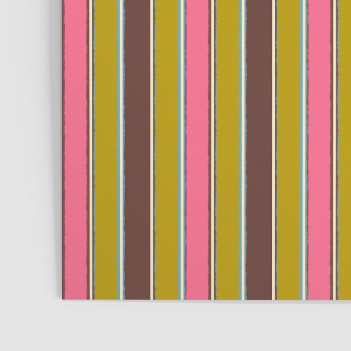 Retro Eclectic Watercolor Paper Stripes Vertical Pattern Pink Chartreuse Brown Blue Cream Poster Gallery Image 3