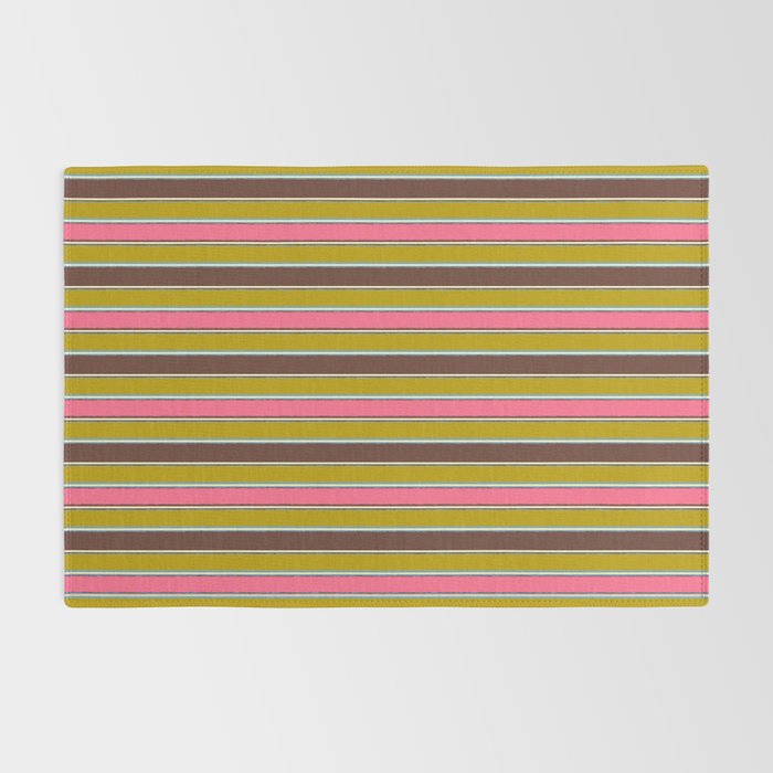 Retro Eclectic Watercolor Paper Stripes Vertical Pattern Pink Chartreuse Brown Blue Cream Rug Gallery Image 2