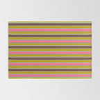 Retro Eclectic Watercolor Paper Stripes Vertical Pattern Pink Chartreuse Brown Blue Cream Rug Gallery Image 2