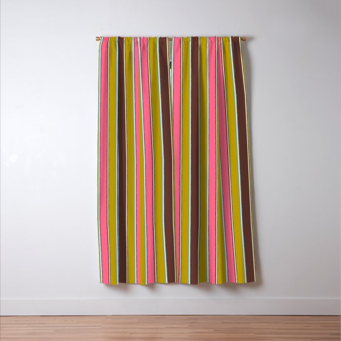 Retro Eclectic Watercolor Paper Stripes Vertical Pattern Pink Chartreuse Brown Blue Cream Window Curtain Gallery Image 3