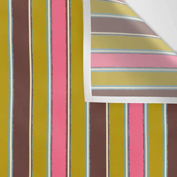 Retro Eclectic Watercolor Paper Stripes Vertical Pattern Pink Chartreuse Brown Blue Cream Wall Tapestry Gallery Image 3