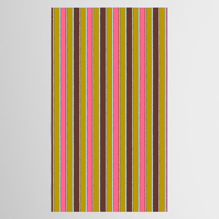 Retro Eclectic Watercolor Paper Stripes Vertical Pattern Pink Chartreuse Brown Blue Cream Tablecloth Gallery Image 2