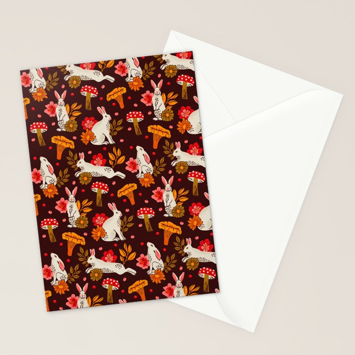 Bunnies and Shrooms Pattern Stationery Card Gallery Image 2