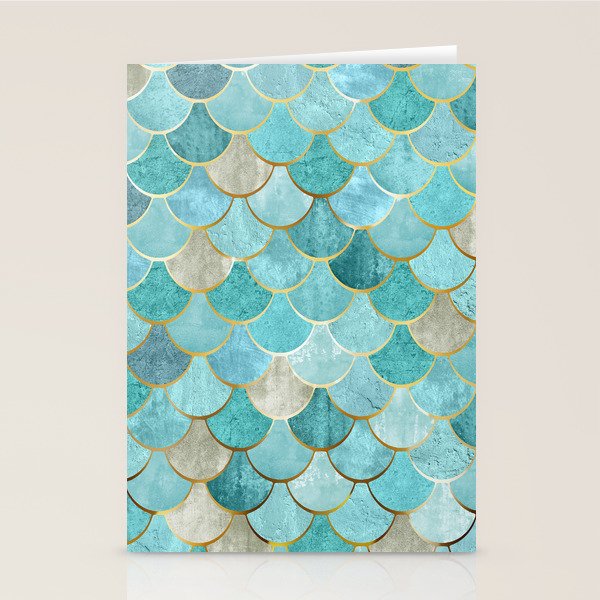 Moroccan Mermaid Fish Scale Pattern, Aqua,Teal Stationery Card Gallery Image 2