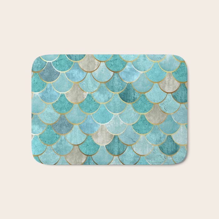 Moroccan Mermaid Fish Scale Pattern, Aqua,Teal Bath Mat Gallery Image 1