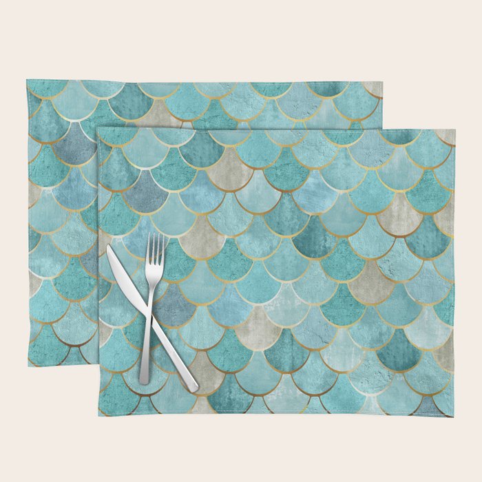 Moroccan Mermaid Fish Scale Pattern, Aqua,Teal Placemat Gallery Image 1