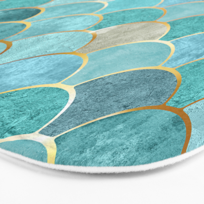Moroccan Mermaid Fish Scale Pattern, Aqua,Teal Bath Mat Gallery Image 3