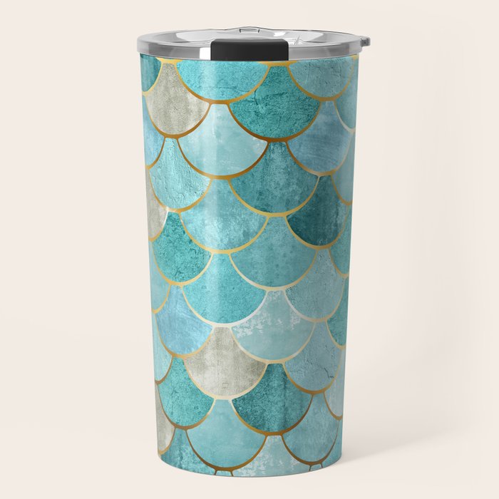 Moroccan Mermaid Fish Scale Pattern, Aqua,Teal Travel Mug Gallery Image 1