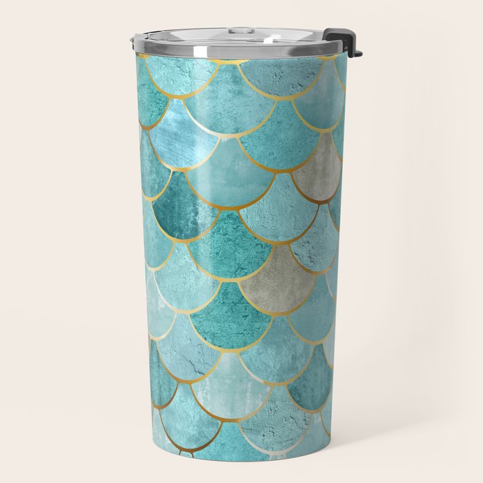Moroccan Mermaid Fish Scale Pattern, Aqua,Teal Travel Mug Gallery Image 2