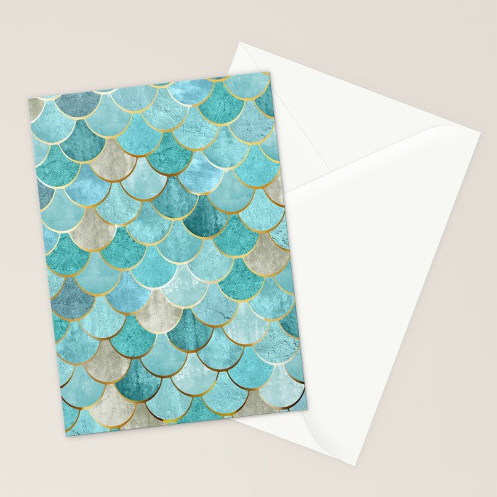 Moroccan Mermaid Fish Scale Pattern, Aqua,Teal Stationery Card Gallery Image 2