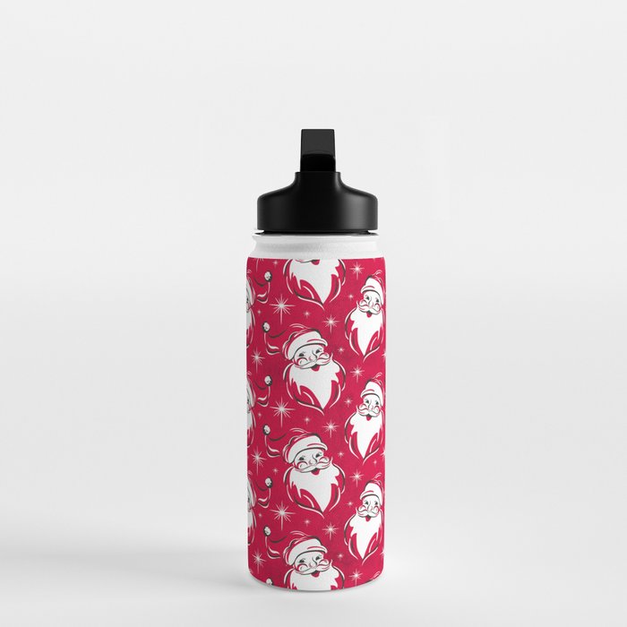 'Tis The Season Retro Santa Red White Pattern Water Bottle Gallery Image 3