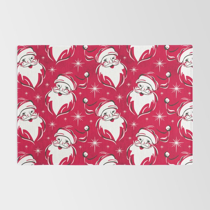 'Tis The Season Retro Santa Red White Pattern Rug Gallery Image 2