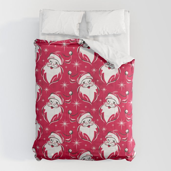 'Tis The Season Retro Santa Red White Pattern Comforter Gallery Image 1