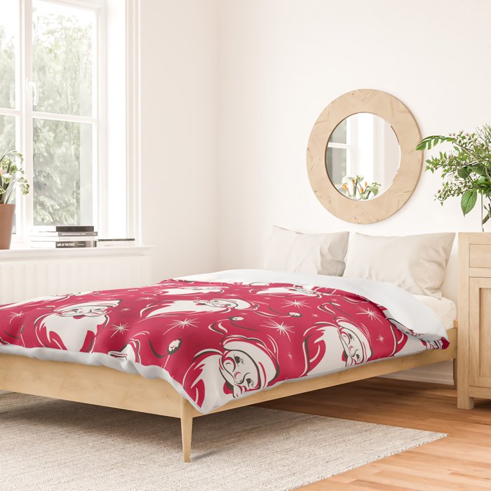 'Tis The Season Retro Santa Red White Pattern Duvet Cover Gallery Image 2