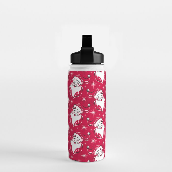 'Tis The Season Retro Santa Red White Pattern Water Bottle Gallery Image 2