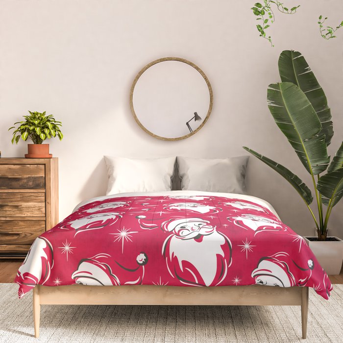 'Tis The Season Retro Santa Red White Pattern Comforter Gallery Image 3