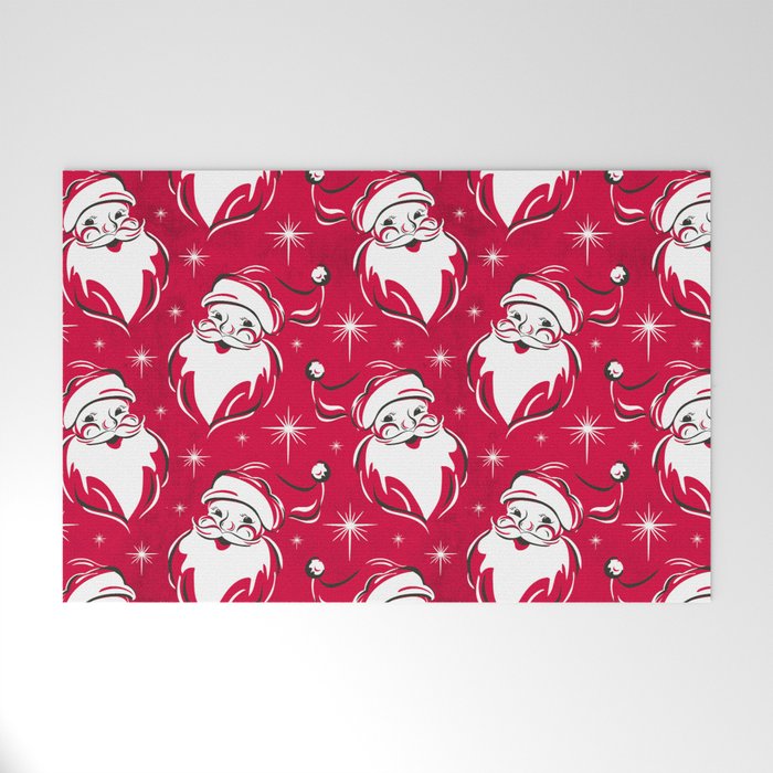 'Tis The Season Retro Santa Red White Pattern Welcome Mat Gallery Image 1