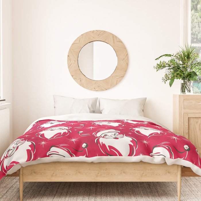 'Tis The Season Retro Santa Red White Pattern Duvet Cover Gallery Image 3