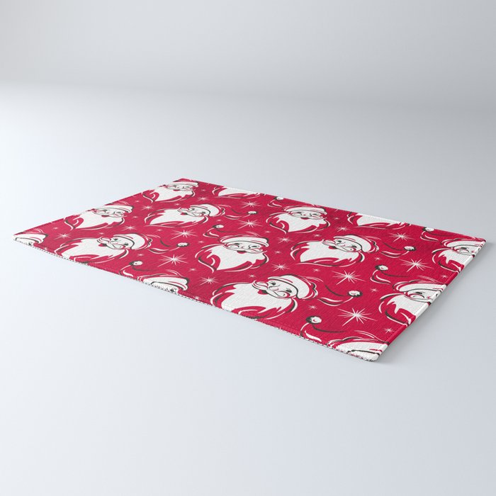 'Tis The Season Retro Santa Red White Pattern Rug Gallery Image 3