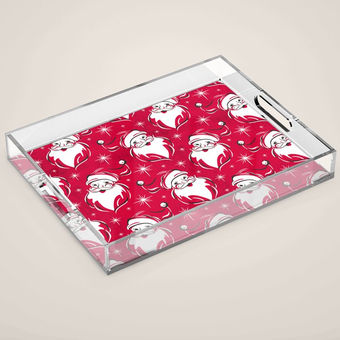 'Tis The Season Retro Santa Red White Pattern Acrylic Tray Gallery Image 1