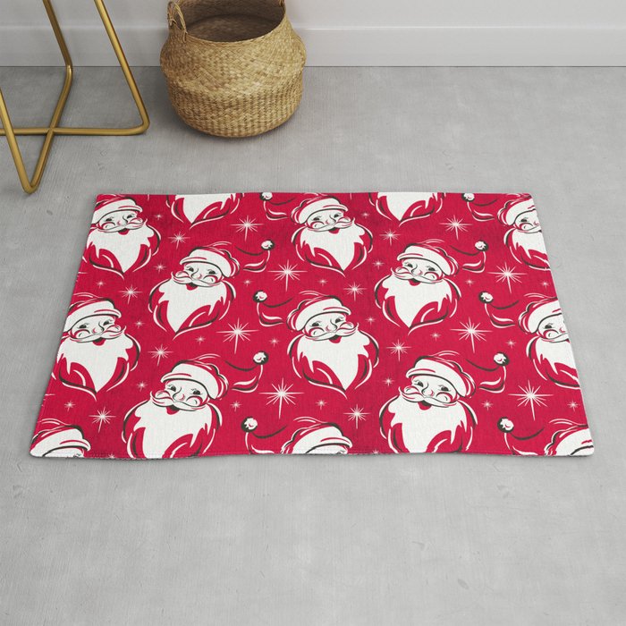 'Tis The Season Retro Santa Red White Pattern Rug Gallery Image 1