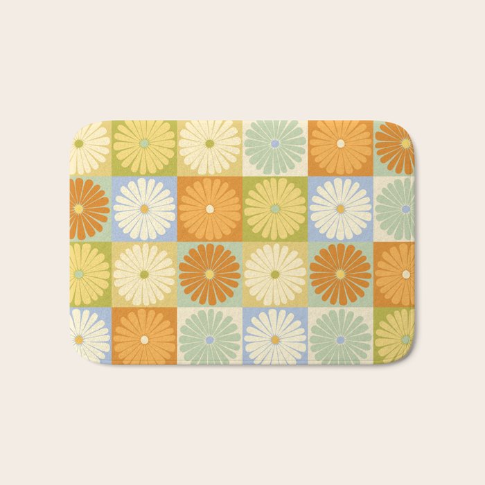 Retro Flowers Check Pattern XXVIII Bath Mat Gallery Image 1