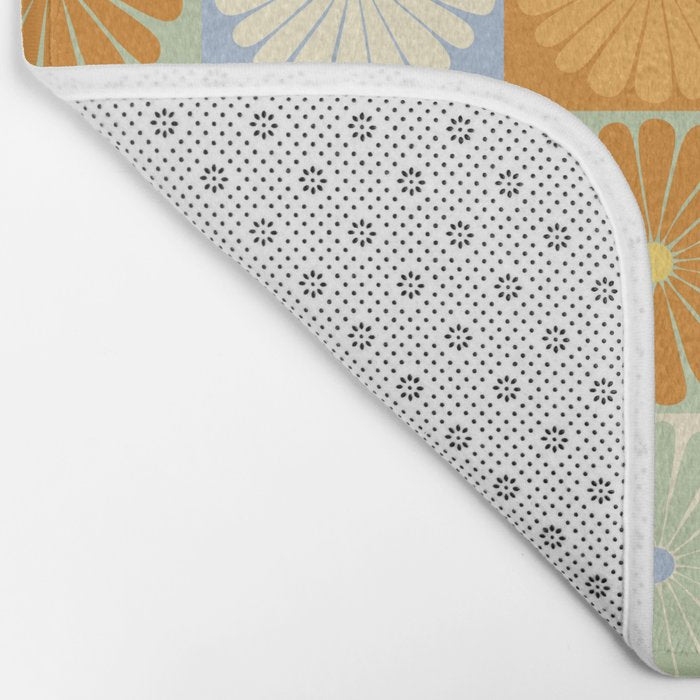 Retro Flowers Check Pattern XXVIII Bath Mat Gallery Image 2