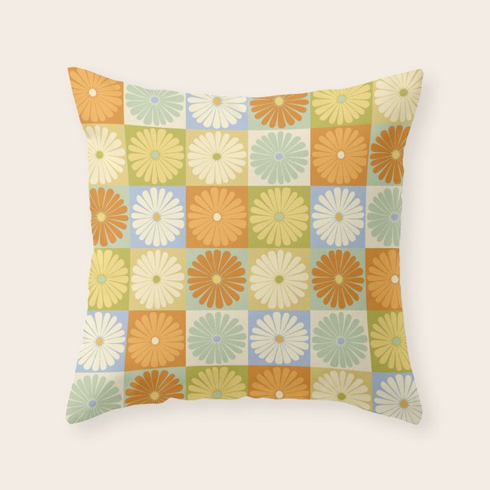 Retro Flowers Check Pattern XXVIII Throw Pillow Gallery Image 1