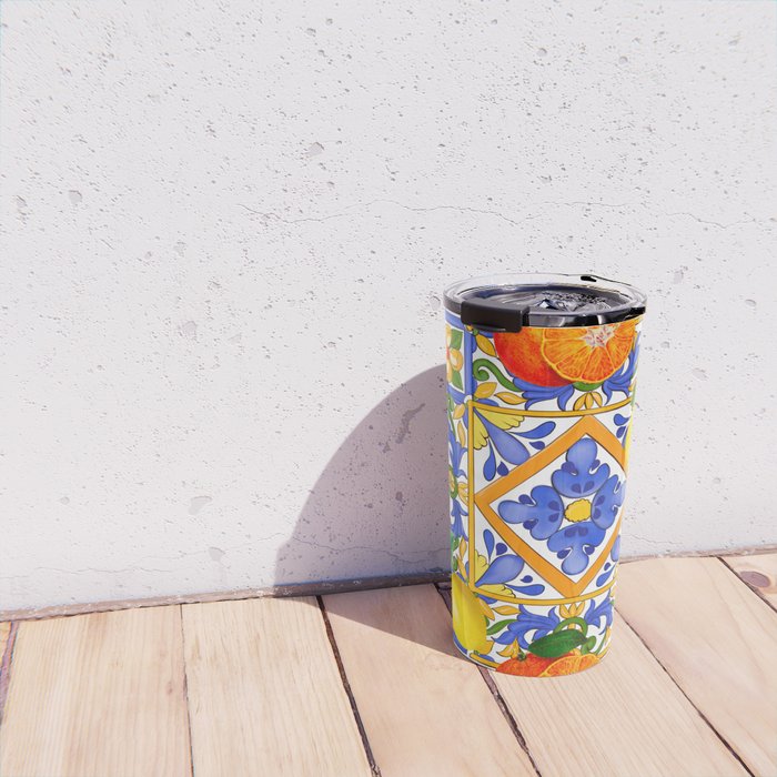 Summer ,Sicilian tiles ,citrus,oranges,majolica,lemons ,Mediterranean  Travel Mug Gallery Image 4