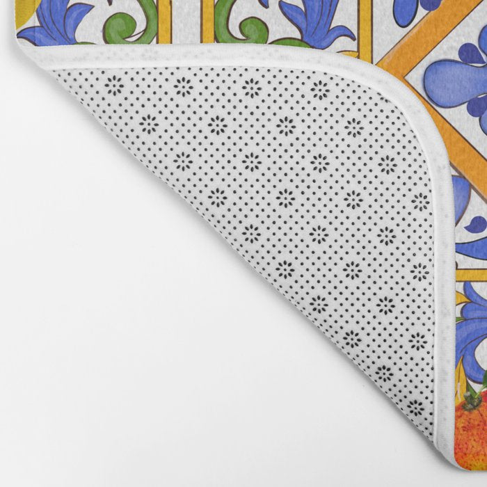 Summer ,Sicilian tiles ,citrus,oranges,majolica,lemons ,Mediterranean  Bath Mat Gallery Image 2