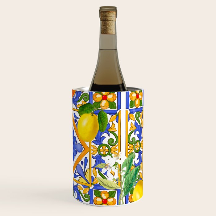 Summer ,Sicilian tiles ,citrus,oranges,majolica,lemons ,Mediterranean  Wine Chiller Gallery Image 3